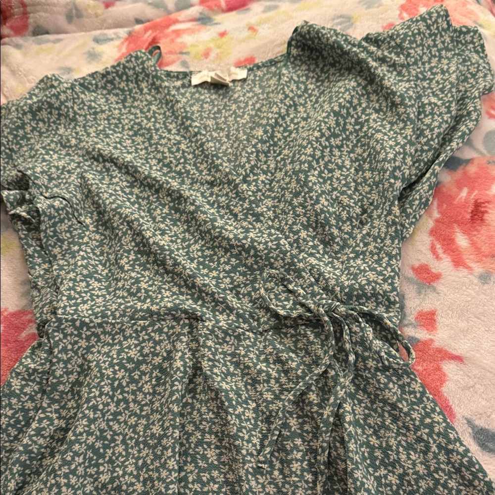 Green Floral Wrap Dress